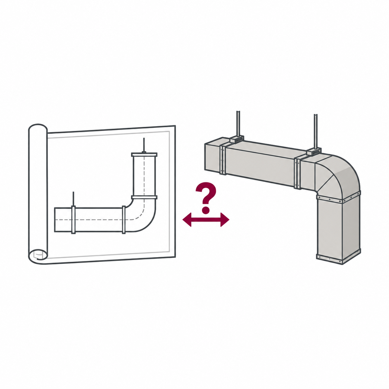 図面と実際の設備との食い違いを表すイラスト